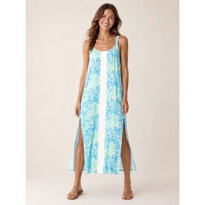Lilibridge Womens Floral Print Maxi Dress M Coastal Resort Sun Dress Blue Beach‎